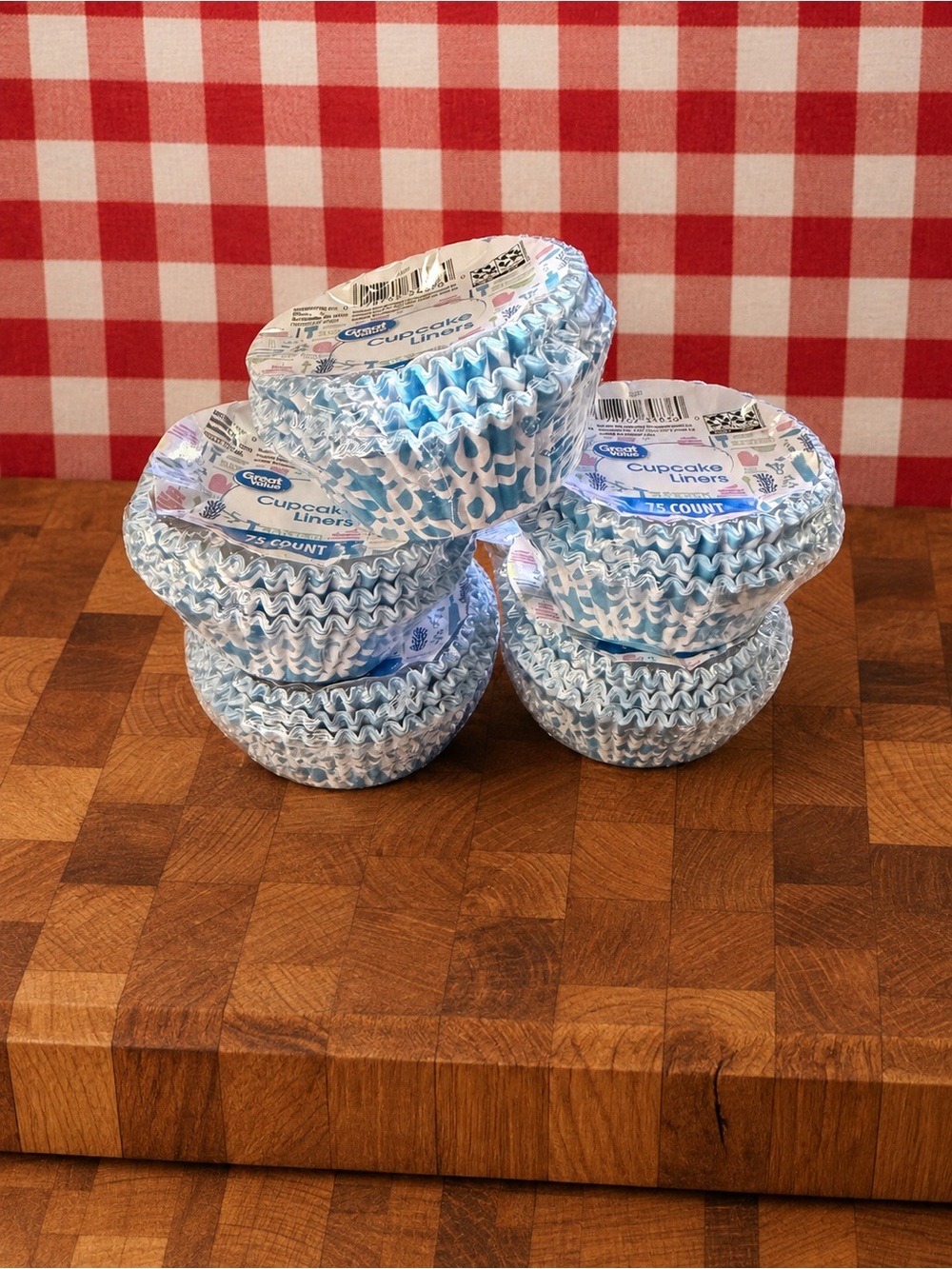 Great Value Sky Blue and White Cupcake Liners Five Packs of 75 Liners